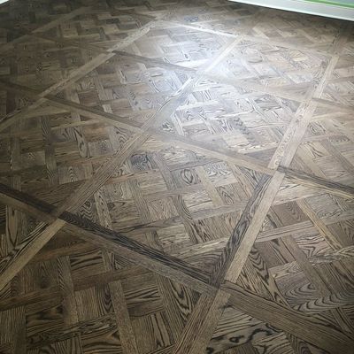 Hardwood floor installation in progress