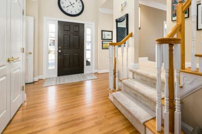 Hardwood floor with various types of damage